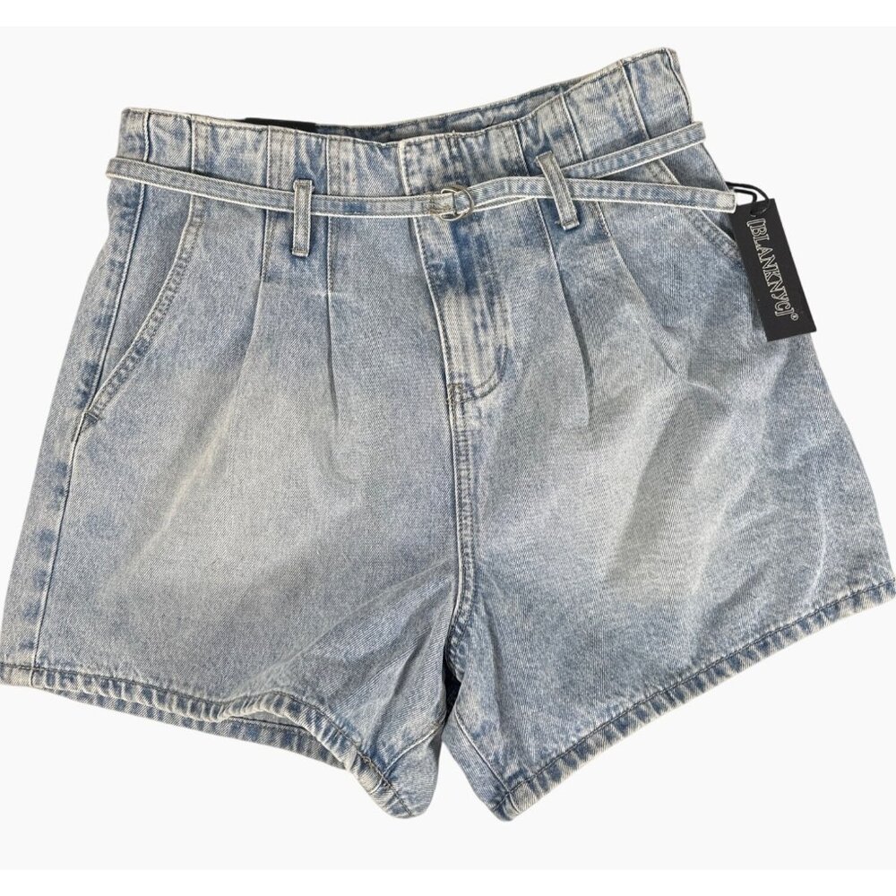 NWT Blank NYC High Rise‎ Blue Denim Short With Belt Women's Size 28 100% Cotton
